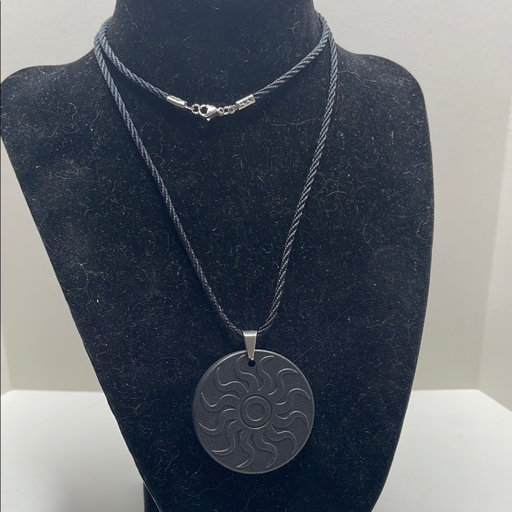 Statement Black Textured Pendant Necklace